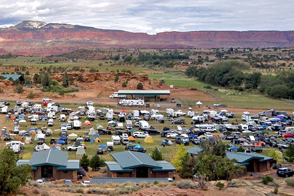 Aerial footage of a music festival camping area